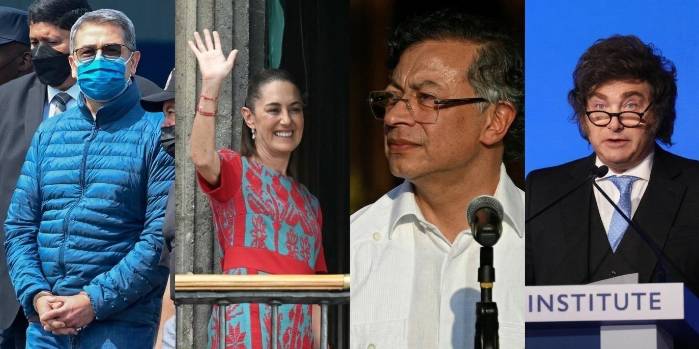 Juan Orlando Hernández, Claudia Sheinbaum, Gustavo Petro y Javier Milei.