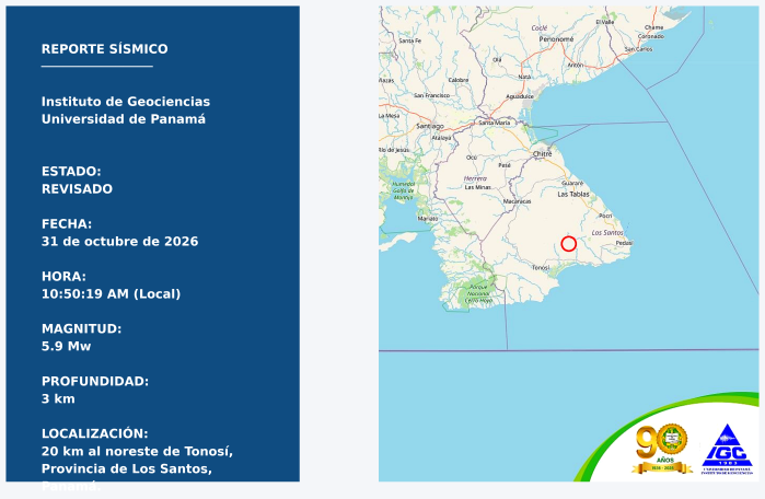 Sismo de 5.9 en Panamá: Sinaproc reporta posibles daños en viviendas de Los Santos