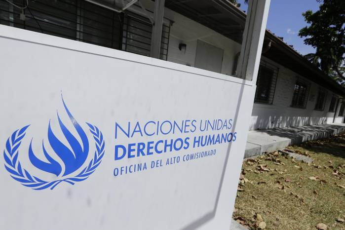 Detalle este martes, 20 de febrero, del exterior de la oficina del Alto Comisionado de las Naciones Unidas para los Derechos Humanos en Panamá.