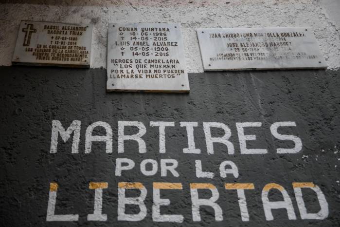 Muro conmemorativo de las víctimas mortales de las protestas del 12 de febrero de 2014, en Caracas (Venezuela).