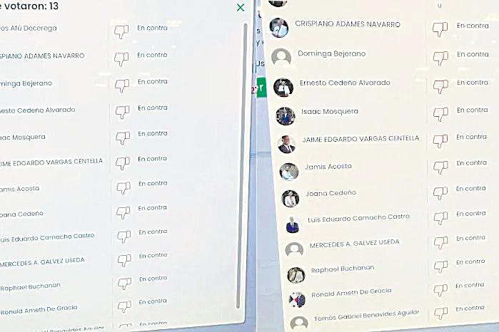 Pruebas de diputados que votaron en contra del proyecto compartida por Bloise en sus redes sociales.