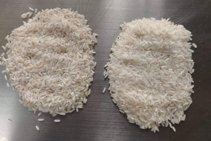 Nilo Murillo (IMA) sostiene que: “No es solo precio, es calidad” e ilustra la diferencia entre el arroz de Estados Unidos cotizado a $16.60 en BAISA (izquierda) y el grano de tipo especial importado desde Brasil a $19.00 por la entidad estatal (derecha).
