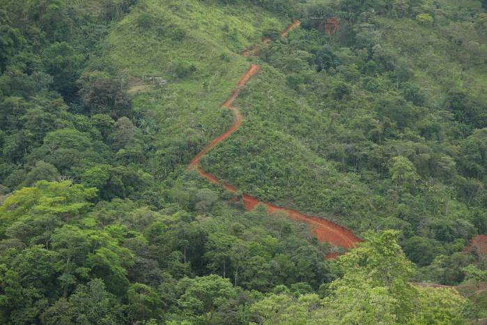 Una de las trochas abiertas por las empresas con el fin de transportar materiales al punto de construcción del zarzo.