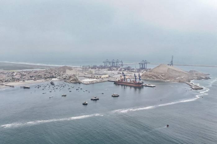 Una imagen de archivo de una vista aérea donde se muestra el “Megapuerto” de Chancay, en el pequeño pueblo de Chancay, a 78 kilómetros al norte de Lima, Perú.
