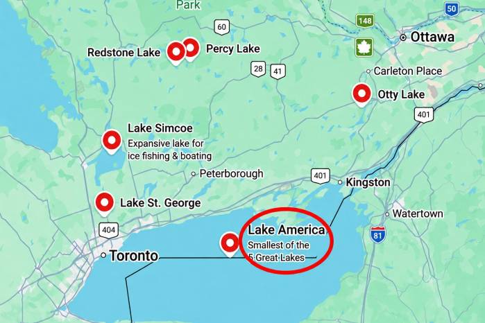 Google Maps muestra “Lake America” a los usuarios en Estados Unidos, mientras conserva “Lake Ontario” para quienes consultan desde Canadá.