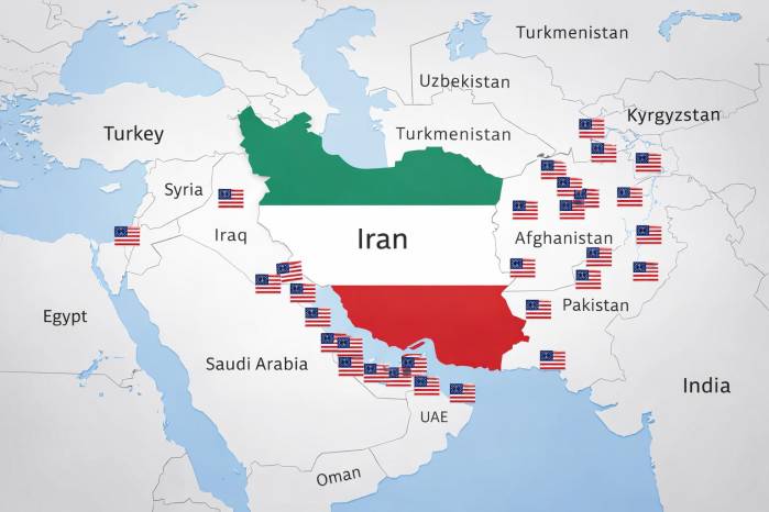 Mapa de las bases militares que Estados Unidos posee en Oriente Próximo.