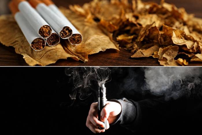 Los cigarrillos convencionales (arriba) y los cigarrillos electrónicos (abajo).