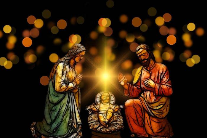José y María contemplando el nacimiento de Jesús.
