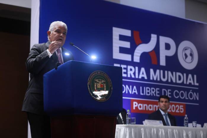 El presidente de la República, José Raúl Mulino, en el lanzamiento de la Expo Feria Mundial de la Zona Libre de Colón.
