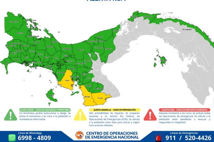 Sinaproc declara alerta amarilla en Soná, Mariato y Tonosí por riesgo de lluvias e inundaciones