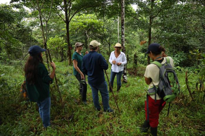 Con un árbol de carapa detrás suyo, la ingeniera forestal Iliana Armién de Futuro Forestal explica a los presentes en qué consiste el concepto de ‘Bosque de generaciones’.