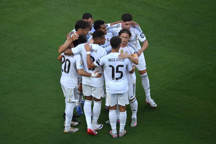 El equipo del Real Madrid celebrando uno de los goles ante el Borussia Dortmund.