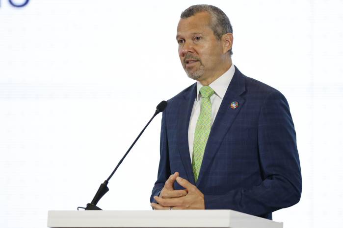 El secretario general de la Organización Marítima Internacional, Arsenio Domínguez, este jueves, durante la Convención Marítima de las Américas 2026.