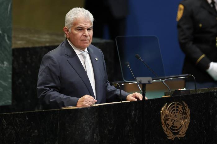 El presidente José Raúl Mulino, durante su intervención en la Asamblea General de la ONU.