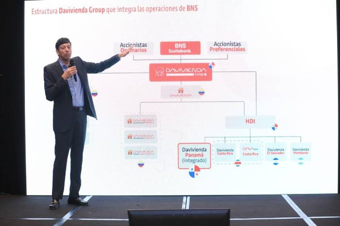 Javier Suárez, presidente de Davivienda Group, anuncia la integración de Scotiabank en conferencia de prensa este viernes, 5 de diciembre.
