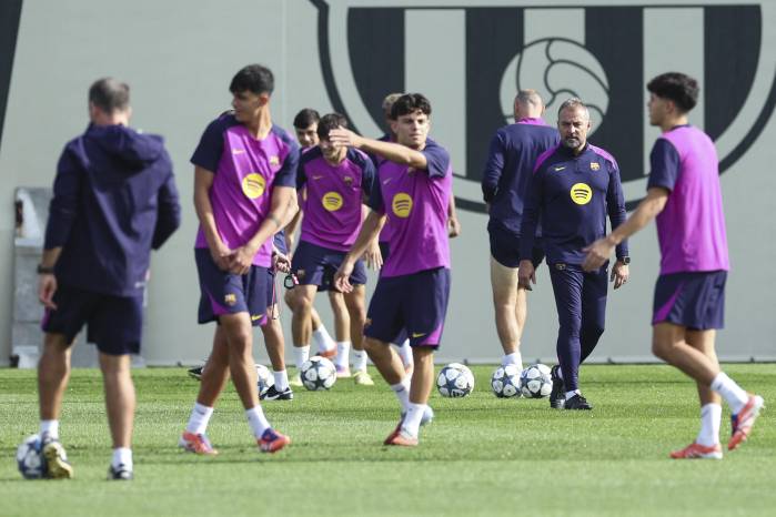 Jugadores del FC Barcelona durante un entrenamiento.