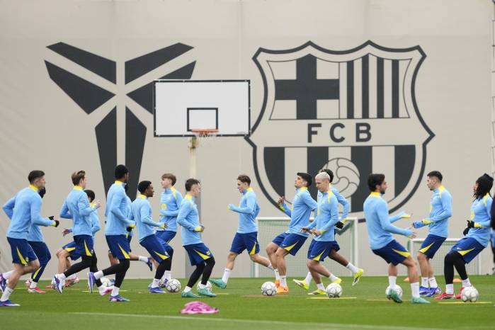 Jugadores del FC Barcelona, durante un entrenamiento.