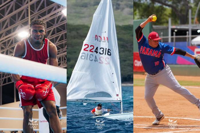 De izquierda a derecha: El boxeador Cristofer Filos, el velerista Daniel Henríquez y un integrante de la selección nacional de sóftbol durante la jornada de representación de Panamá en los XXV Juegos Centroamericanos y del Caribe Santo Domingo 2026.