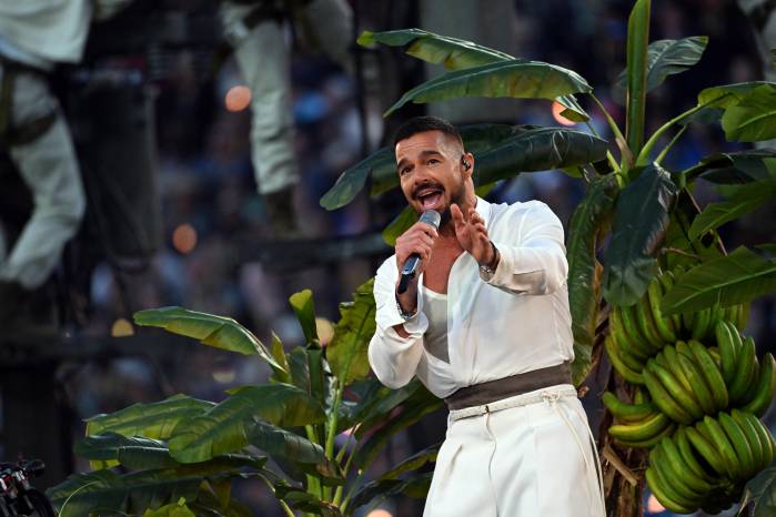 Puerto Rican singer Ricky Martin performs during Super Bowl LX Patriots vs Seahawks Apple Music Halftime Show at Levi's Stadium in Santa Clara, California on February 8, 2026. (Photo by JOSH EDELSON / AFP)