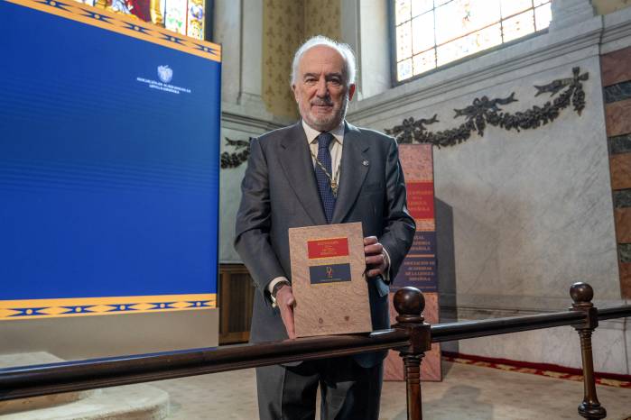 El director de la Real Academia Española, Santiago Muñoz Machado, durante la presentación este viernes de la nueva edición del Diccionario de la lengua española.