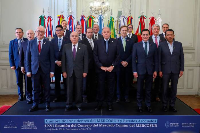 Cancilleres de los países miembros del Mercosur al final de la primera jornada.