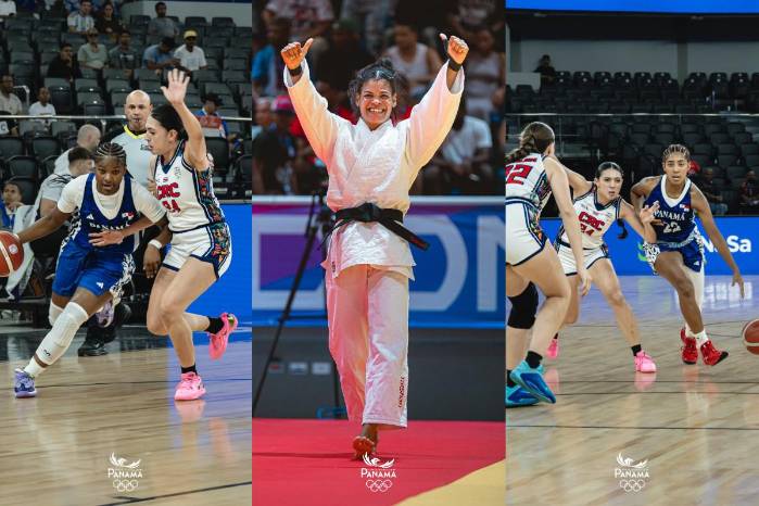 Némesis Candelo en su victoria frente Estefanía Soriano de República Dominicana (centro) y (izquierda y derecha) la Selección femenina Sub-20 frente a Costa Rica.