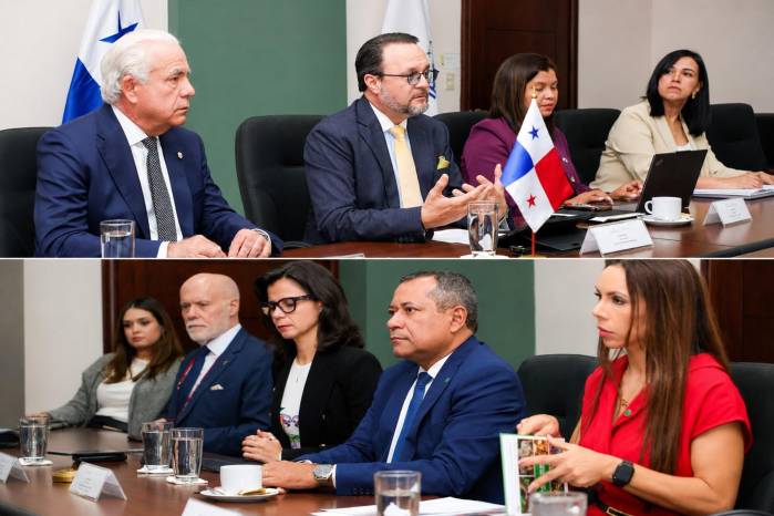 Ministros y representantes de los gobiernos de Panamá y Brasil reunidos.