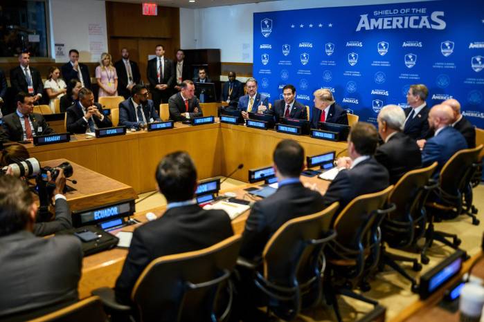 Encuentro de la iniciativa Escudo de las Américas, encabezado por el presidente Donald Trump, para fortalecer la coordinación entre países contra el narcotráfico, 22 de septiembre.