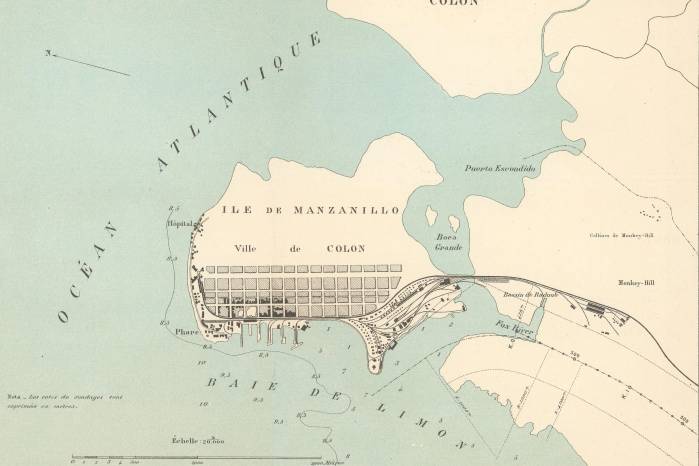 Detallado mapa de 1886 de la ciudad de Colón, elaborado como parte de los planes de construcción del Canal por los franceses.