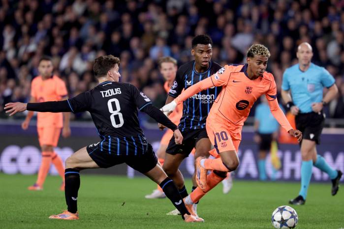Lamine Yamal durante el partido de la cuarta jornada de la UEFA Champions League que han jugado Club Brugge KV y FC Barcelona.