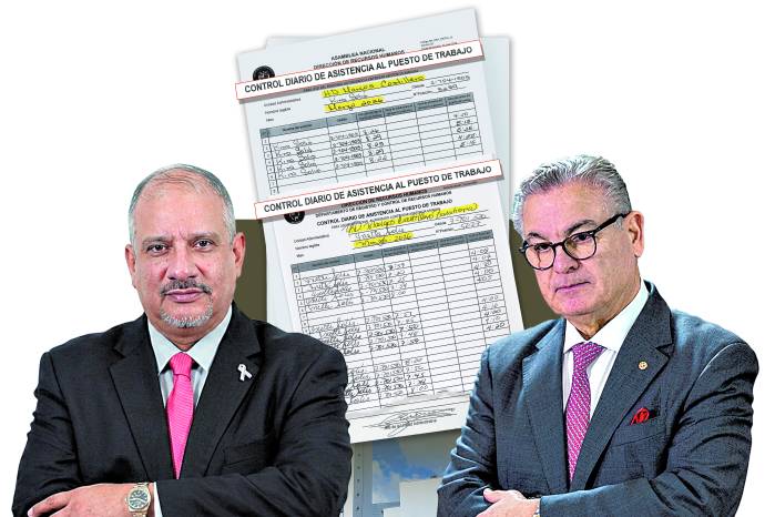 Ilustración. Jorge Herrera, presidente de la Asamblea Nacional avaló nuevas planas para exonerar a funcionarios a marcar en el reloj digital y el contralor Anel Flores que prometió desde junio pasado que esas excepciones de marcación se eliminarían.