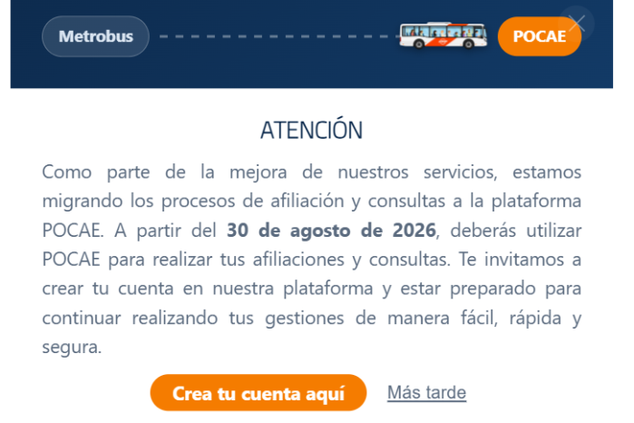 Usuarios de MiBus deberán crear una cuenta en POCAE para realizar sus consultas