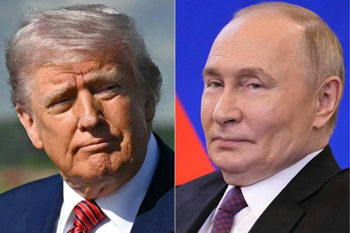 Esta combinación de imágenes creada el 4 de junio de 2025 muestra, de izq. a der., al presidente estadounidense Donald Trump en Morristown, Nueva Jersey, el 23 de mayo de 2025, y al presidente ruso Vladimir Putin en el Kremlin en Moscú el 28 de mayo de 2025.