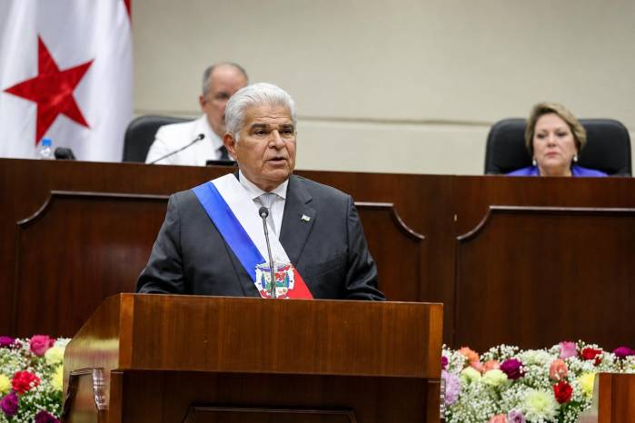 El presidente José Raúl Mulino, durante su discurso en la Asamblea en 2025.