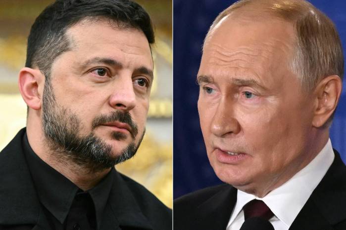 El presidente de Ucrania Volodimir Zelenski y su homólogo ruso Vladimir Putin.