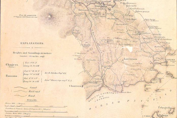 Mapa que muestra el trazado de los caminos de Cruces y Gorgona hacia la ciudad de Panamá. Sitio de frecuentes asaltos durante el período de 1851-1853.