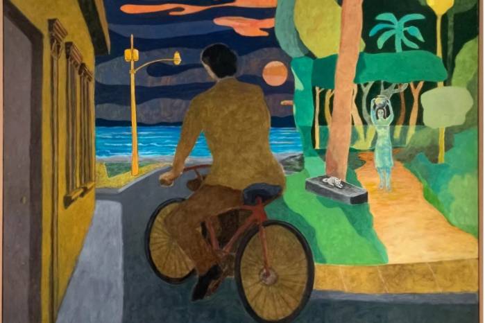 “Paseo vespertino” de Oscar Soles de El Salvador. Una de las muchas pinturas que se van a subasta.