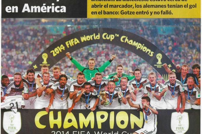 Tras 24 años de sequía Alemania guiada por el entrenador Joachim Low, vuelve a ganar el mundial. Vencen 1-0 a Argentina en el tiempo suplementario con gol de Mario Gotze.