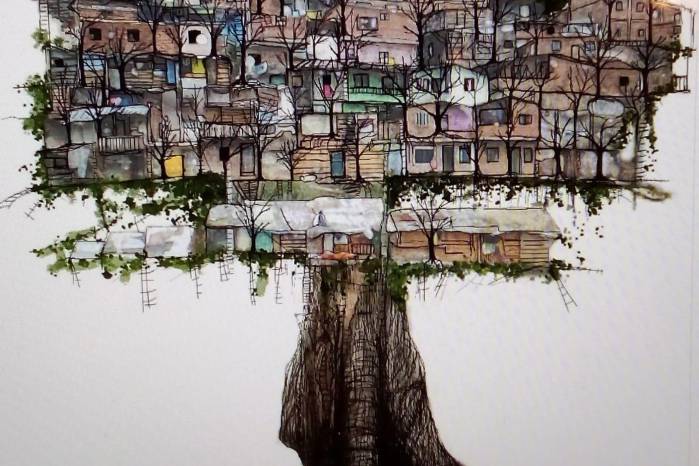 Tabares trabaja la pintura, la fotografía, la composición digital y las instalaciones.