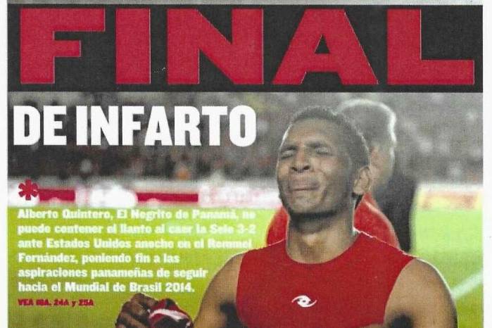 Con el texto, “Alberto Quintero, El Negrito de Panamá, no puede contener el llanto al caer la Sele 3-2 ante los Estados Unidos anoche...”