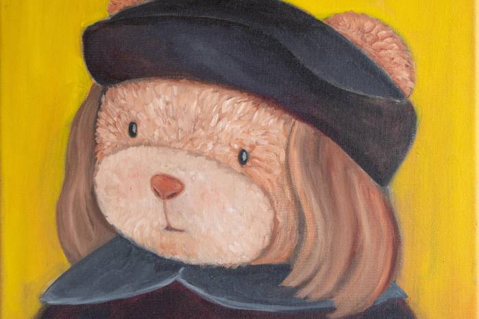 “Rafaeloso Sanzio” (40 x 40 cm, óleo en lienzo, 2025).