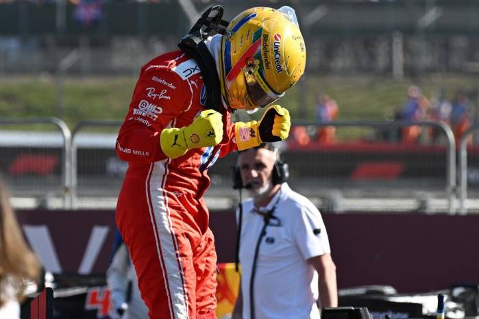 El séptuple campeón del mundo inglés Lewis Hamilton (Ferrari), que saldrá primero este sábado en la prueba sprint del Gran Premio de Gran Bretaña, el noveno del Mundial de Fórmula Uno, en el circuito de Silverstone (Inglaterra, Reino Unido)