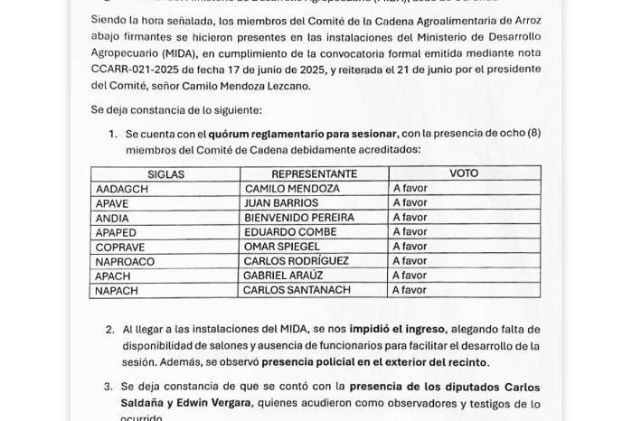 Acta de la reunión del 23 de junio, donde ocho integrantes desaprueban el acuerdo del 5 de junio.