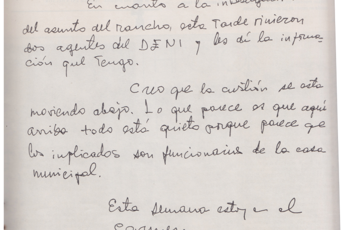 Nota sobre la investigación del rancho quemado, enviada por el Padre Gallego al obispo de Veraguas el 8 de junio de 1971, un día antes de su desaparición forzada.