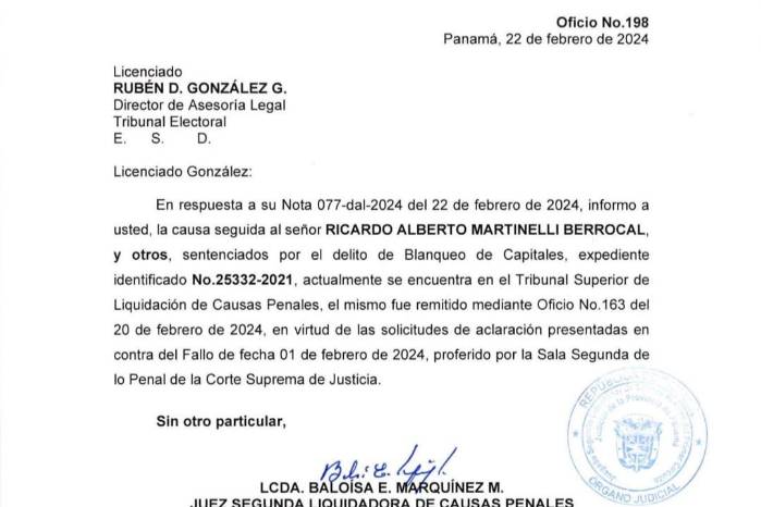 Escaramuza entre el TE y la Corte por el caso de Martinelli