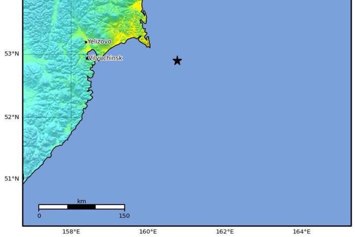 Un mapa de terremotos proporcionado por el Servicio Geológico de los Estados Unidos (USGS) muestra la ubicación de un terremoto de magnitud 7,4 que azotó Kamchatka, Rusia, el 20 de julio de 2025.