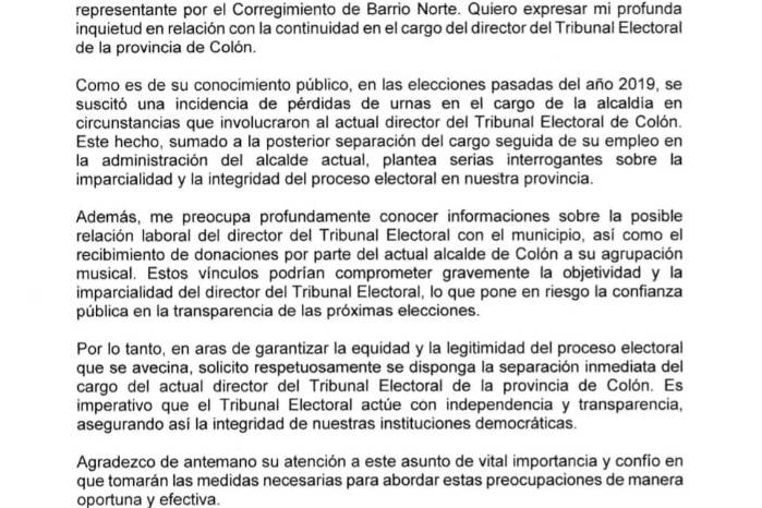 Nota dirigida a los magistrados del TE.