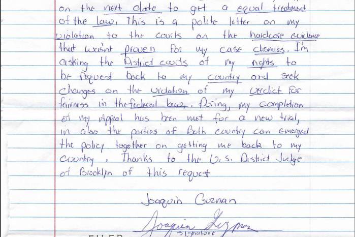 Carta de “El Chapo” expone reclamos de justicia y traslado
