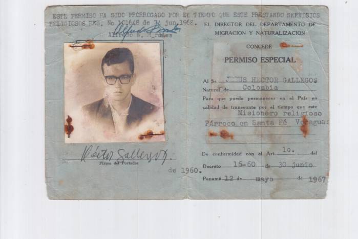 Permiso migratorio para el nuevo párroco de Santa Fe en mayo de 1967.