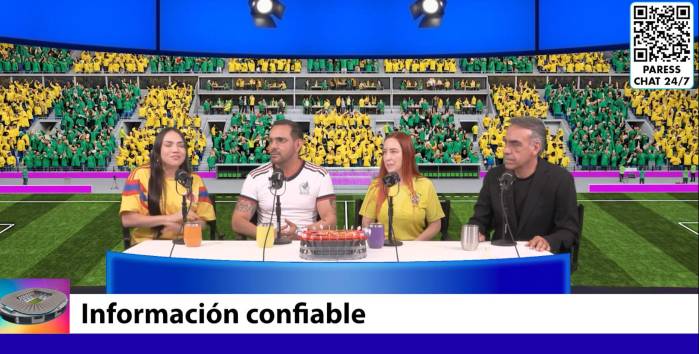 Captura de video cedido por Reckitt- SICO que muestra al comentarista Enrique Garay (d), la psicóloga colombiana Leidy Montoya (c-d), el doctor Juan Antonio Rodríguez (c-i), y la psicóloga brasileña Eliane Marcia Tormes, hablando durante el programa el entrenamiento de salud sexual realizado por la alianza SICOnfío a través de la campaña regional “Que no te metan gol”.